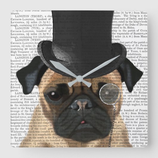 Pug, Formele hond en Pet Vierkante Klok (Voorkant)