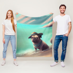 Pug geniet van strandschilderkunst fleece deken