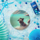 Pug geniet van strandschilderkunst papieren bordje (Feest)