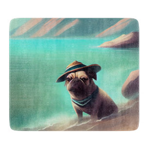 Pug geniet van strandschilderkunst snijplank