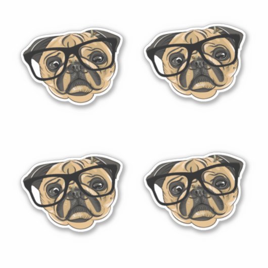Pug Gezicht met Brillen Vinyl Stickers (Voorkant)