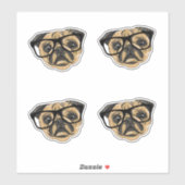 Pug Gezicht met Brillen Vinyl Stickers (Vel)