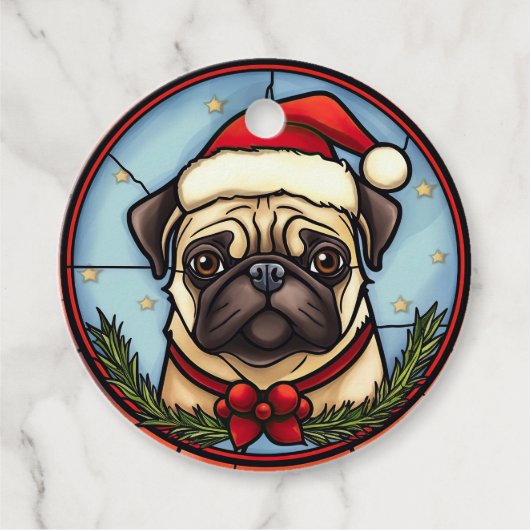Pug Glas in lood Kerst Bedankjes Labels (Voorkant)