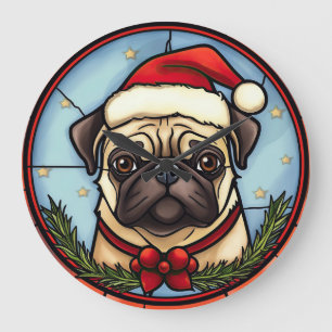 Pug Glas in lood Kerst Grote Klok