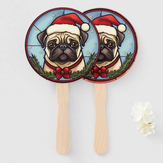 Pug Glas in lood Kerst Handwaaier (Voorkant en achterkant)
