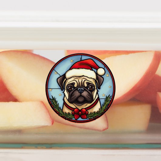 Pug Glas in lood Kerst Labels (Aangebracht)