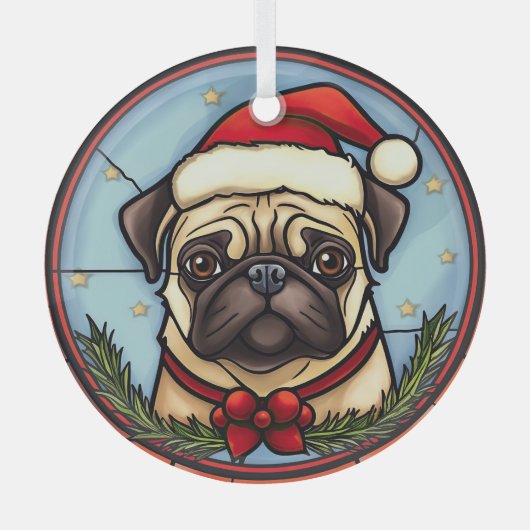 Pug Glas in lood Kerst Ornament (Voorkant)