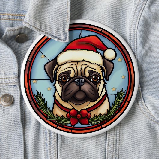 Pug Glas in lood Kerst Ronde Button 6,0 Cm (In situ)