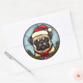 Pug Glas in lood Kerst Ronde Sticker (Envelop)