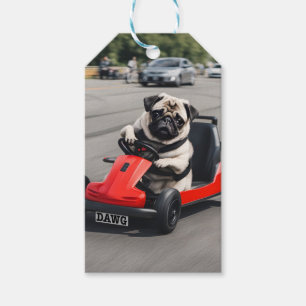 Pug go-kart racen cadeaulabel