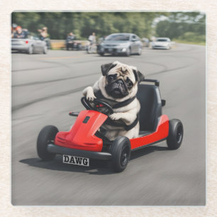 Pug go-kart racen glazen onderzetter