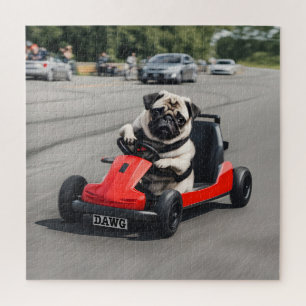 Pug go-kart racen legpuzzel