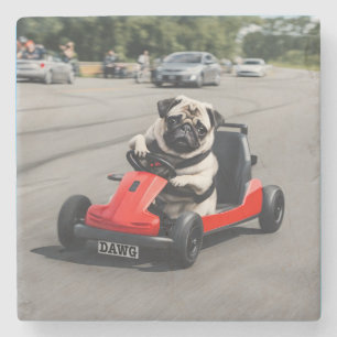 Pug go-kart racen stenen onderzetter