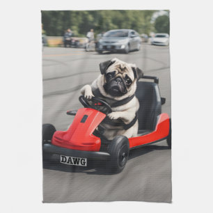 Pug go-kart racen theedoek