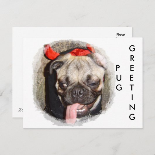 Pug Greeting Briefkaart (Voorkant / Achterkant)