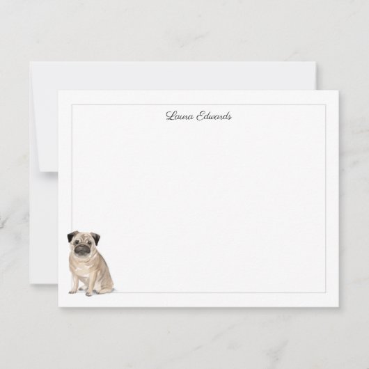 Pug Grey Border Personalized Stationery Notitiekaartje (Voorkant)