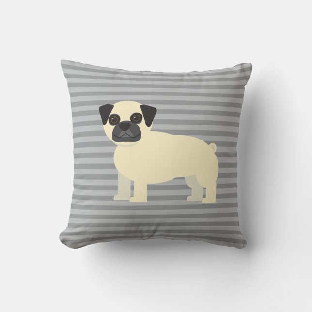 Pug grijs gestreept kussen (Voorkant)