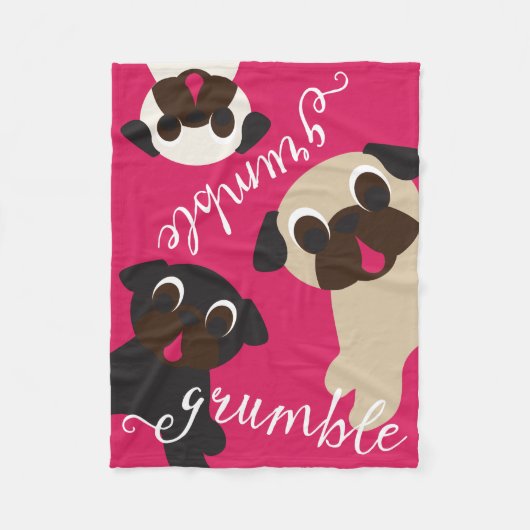 Pug Grumble Fleece Throw Blanket Deken (Voorkant)