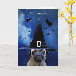 Pug Halloween Cute met heks en Kisses Kaart