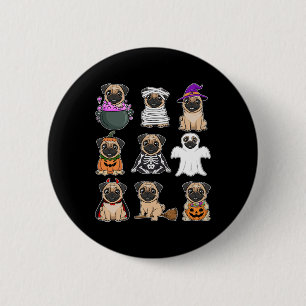 Pug Halloween Kostuum Spooky Ghost Pumpkin Pug Hal Ronde Button 5,7 Cm