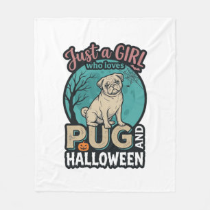 Pug Halloween Meisje Vintage Vector Design_1 Fleece Deken