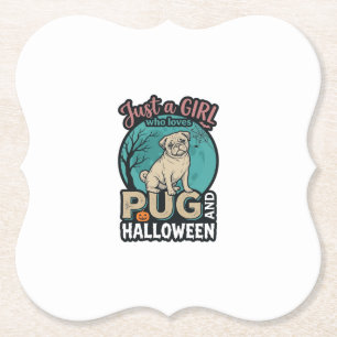 Pug Halloween Meisje Vintage Vector Design_1 Kartonnen Onderzetters