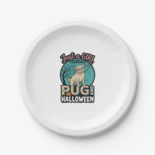 Pug Halloween Meisje Vintage Vector Design_1 Papieren Bordje