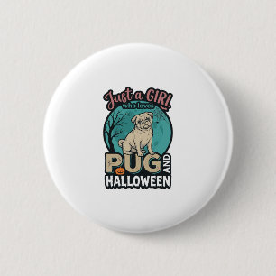 Pug Halloween Meisje Vintage Vector Design_1 Ronde Button 5,7 Cm