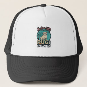 Pug Halloween Meisje Vintage Vector Design_1 Trucker Pet