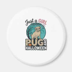 Pug Halloween Meisje Vintage Vector Design (2)_1 Magneet