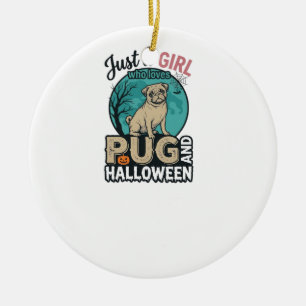 Pug Halloween Meisje Vintage Vector Ontwerp (2)_1 Keramisch Ornament