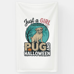 Pug Halloween Meisje Vintage Vector Ontwerp (2)_1 Spandoek