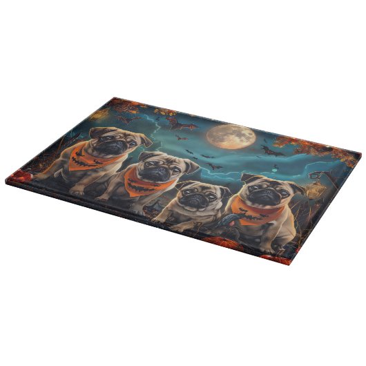 Pug Halloween Spooky Snijplank (Hoek)