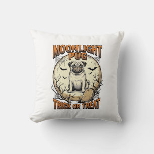 Pug Halloween T-shirt met vintage gegraveerde maan Kussen