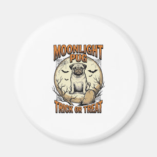 Pug Halloween T-shirt met vintage gravure maan_1 Magneet