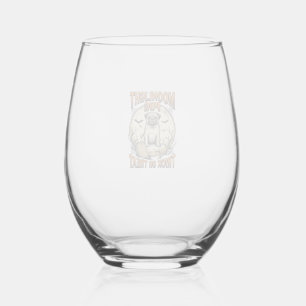Pug Halloween T-shirt met vintage gravure maan_1 Wijnglas Zonder Voet
