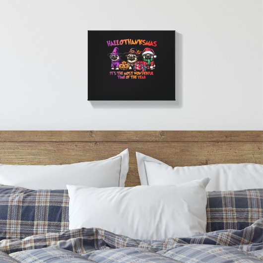 Pug Halloween Thanksgiving Christmas Classic T-Shi Canvas Afdruk (Insitu (Slaapkamer))