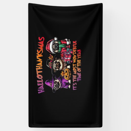 Pug Halloween Thanksgiving Christmas Classic T-Shi Spandoek (Verticaal)