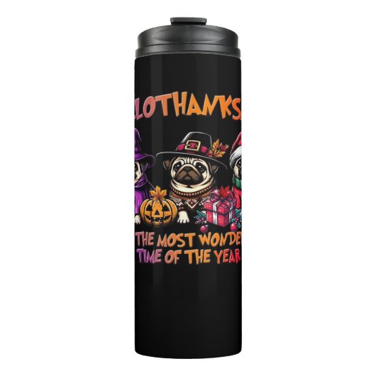 Pug Halloween Thanksgiving Christmas Classic T-Shi Thermosbeker (Voorkant)