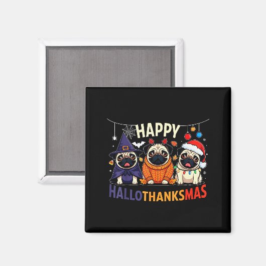 Pug Halloween Thanksgiving Christmas Gelukkig Hall Magneet (Voorkant / Achterkant)
