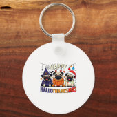 Pug Halloween Thanksgiving Christmas Happy Halloth Sleutelhanger (Voorkant)