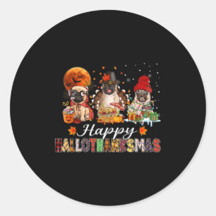 Pug Halloween Thanksgiving Kerstmis Gelukkig Hallo Ronde Sticker
