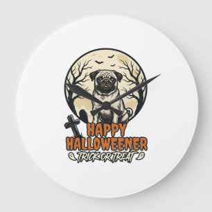 Pug Halloween Trick or Treat Vintage Gravure Ontwe Grote Klok