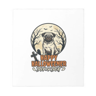 Pug Halloween Trick or Treat Vintage Gravure Ontwe Notitieblok