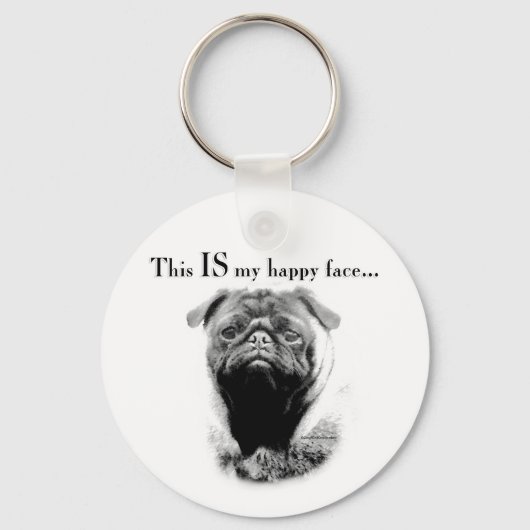 Pug Happy Face Sleutelhanger (Voorkant)
