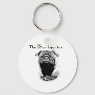 Pug Happy Face Sleutelhanger