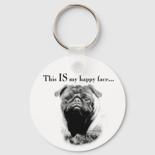 Pug Happy Face Sleutelhanger (Voorkant)