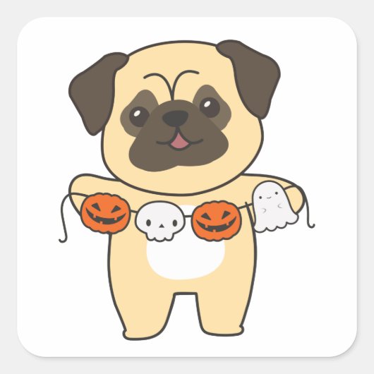 Pug Happy Halloween Dog Costume Square Sticker (Voorkant)