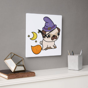 Pug-heks wandklok vierkante klok