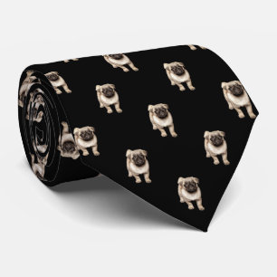 Pug het Patroon van het Puppy op Zwarte Stropdas